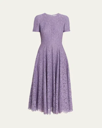 Michael Kors Floral Lace A-line Midi Dress In Purple