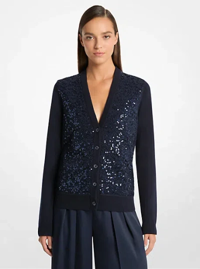 Michael Kors Floral Lace And Cashmere Cardigan In Blue