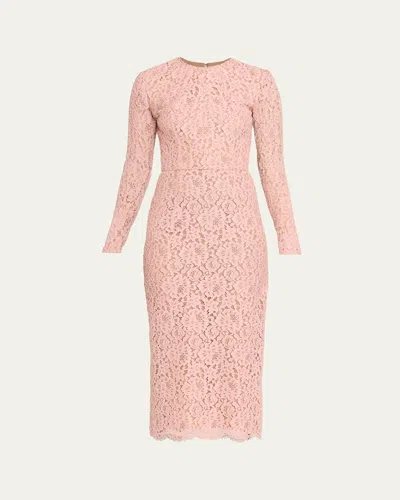 Michael Kors Floral Lace Column Midi Dress In Pink