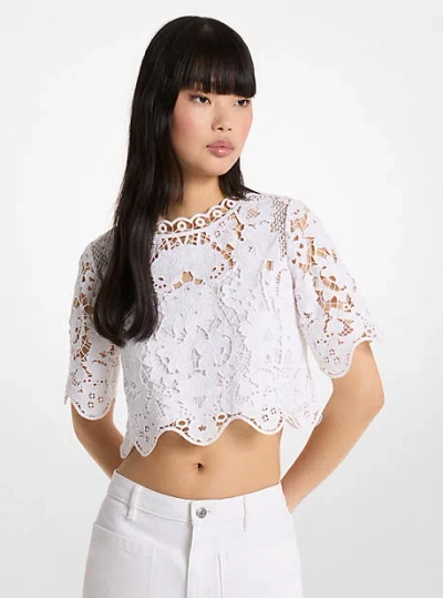 Michael Kors Floral Lace Cotton Cropped Shirt In White