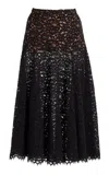 Michael Kors Floral Lace Drop Waist Midi Skirt In Black