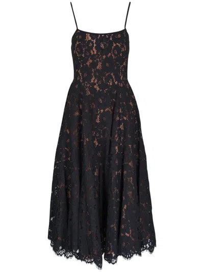 Michael Kors Flared Lace Midi Dress In Black