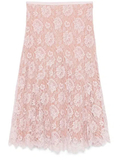Michael Kors Floral-lace Midi Skirt In Pink