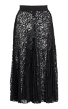 Michael Kors Floral Lace Pleated Midi Skirt In Black