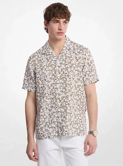 Michael Kors Floral Linen Camp Shirt In Green