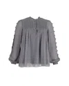 Michael Kors Floral Long Sleeve Blouse In Blue Polyester In Blue