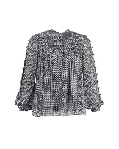 Michael Kors Floral Long Sleeve Blouse In Blue Polyester