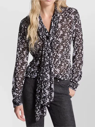 MICHAEL KORS FLORAL LONG SLEEVE TOP WITH TIE DETAIL
