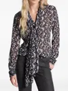 Michael Kors Floral Print Georgette Tie-neck Blouse In Black
