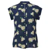 Michael Kors Floral Print Buttoned Blouse In Navy Blue Silk In Blue