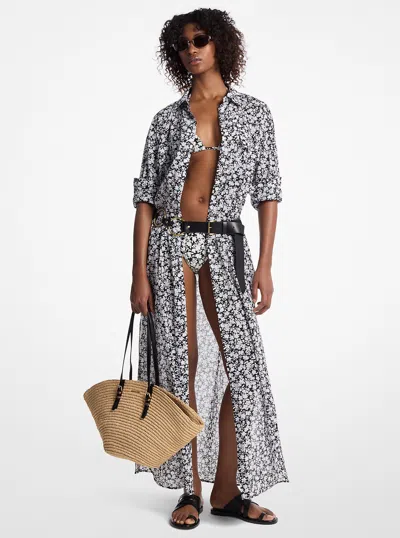 Michael Kors Floral Print Cotton Lawn Shirtdress In White