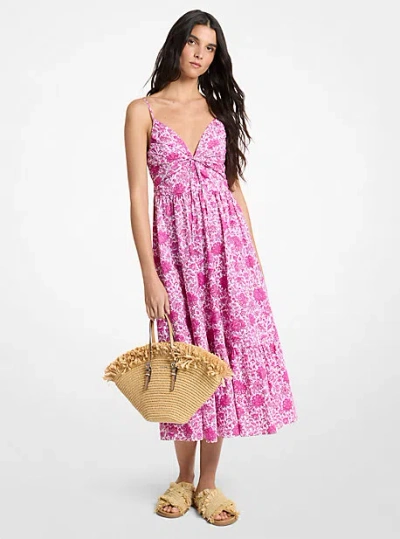 Michael Kors Floral Print Cotton Poplin Midi Dress In Multi