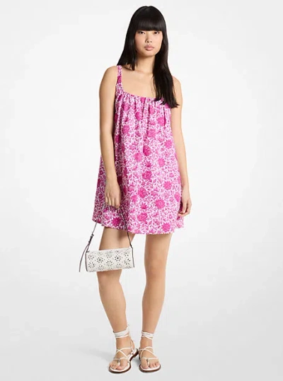 Michael Kors Floral Print Cotton Poplin Mini Dress In Pink