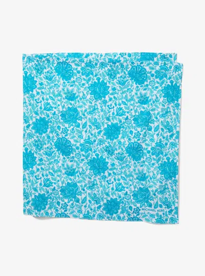Michael Kors Floral Print Cotton Scarf In Blue