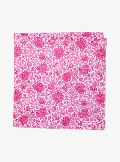 Michael Kors Floral Print Cotton Scarf In Pink