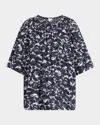 Michael Kors Floral-print Cotton Trapeze Top In Black