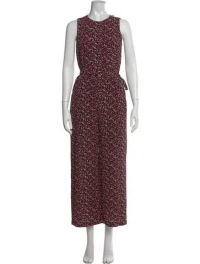Pre-owned Michael Kors Floral Print Crew Neck Jumpsuit In Burgundy