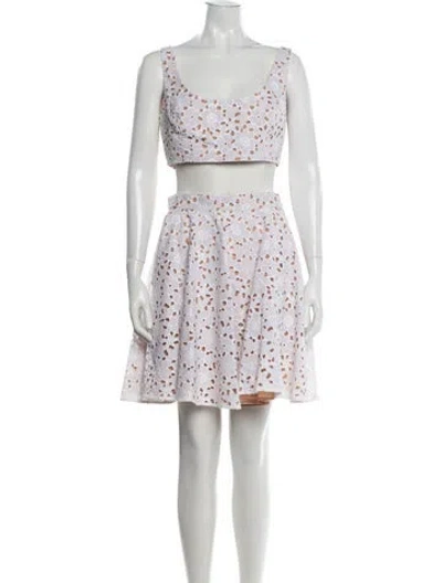 Pre-owned Michael Kors Floral Print Embroidered Accent Skirt Set In Neutral
