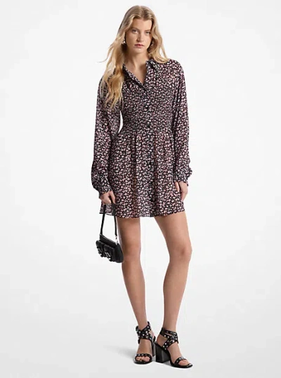 Michael Kors Floral Print Georgette Smocked Shirtdress In Pink