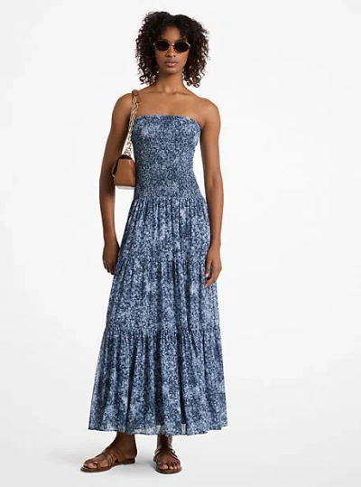 Michael Kors Floral Print Georgette Smocked Tiered Dress
