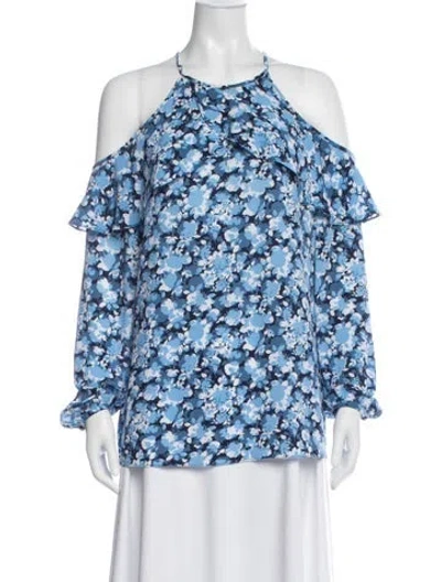 Pre-owned Michael Kors Floral Print Halterneck Blouse In Blue