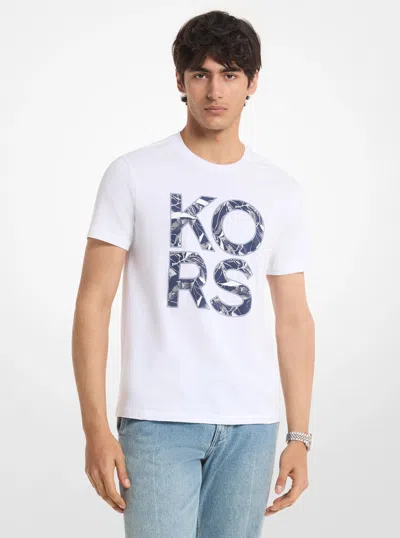 Michael Kors Floral Print Logo Cotton T-shirt In White