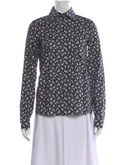 Pre-owned Michael Kors Floral Print Long Sleeve Blouse In Black