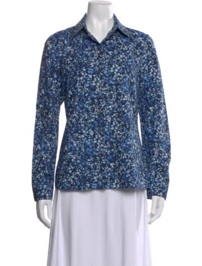 Pre-owned Michael Kors Floral Print Long Sleeve Blouse In Blue