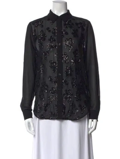 Pre-owned Michael Kors Floral Print Long Sleeve Blouse W/ Tags In Black