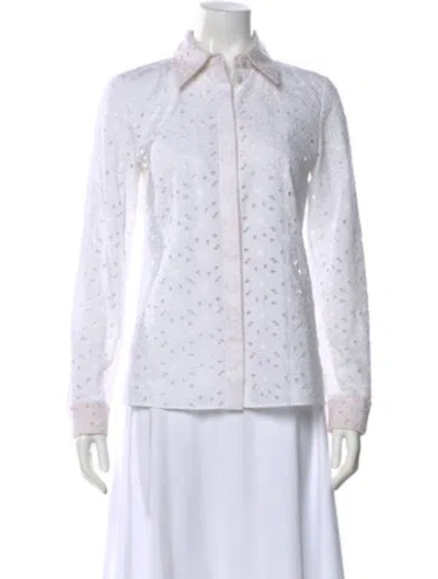 Pre-owned Michael Kors Floral Print Long Sleeve Blouse In White