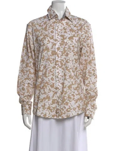 Pre-owned Michael Kors Floral Print Long Sleeve Button-up Top In White