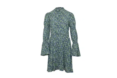 Michael Kors Floral Print Longsleeve Midi Dress In Multicolor Polyester In Blue