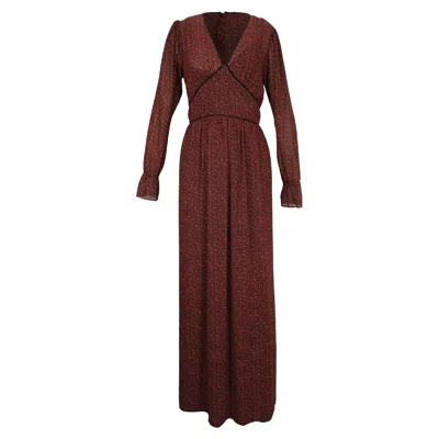 Michael Kors Floral Print Maxi V-neck Long Sleeve Dress In Red Polyester