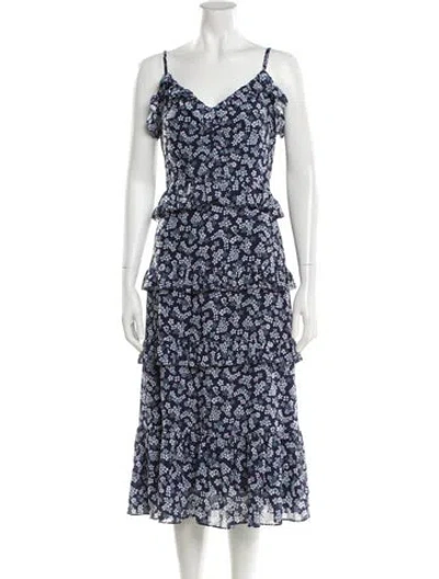 Pre-owned Michael Kors Floral Print Midi Length Dress In Blue