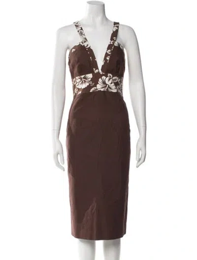 Pre-owned Michael Kors Floral Print Midi Length Dress In Brown