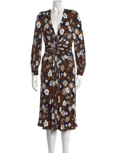 Pre-owned Michael Kors Floral Print Midi Length Dress In Brown