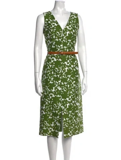 Pre-owned Michael Kors Floral Print Midi Length Dress In Green