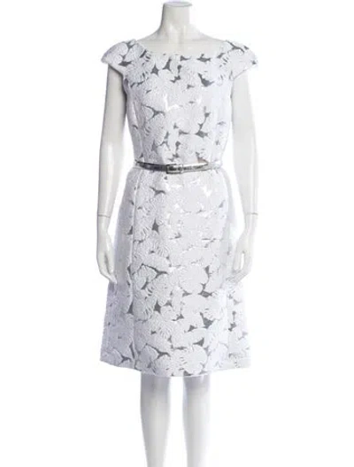 Pre-owned Michael Kors Floral Print Midi Length Dress In Metallic/white