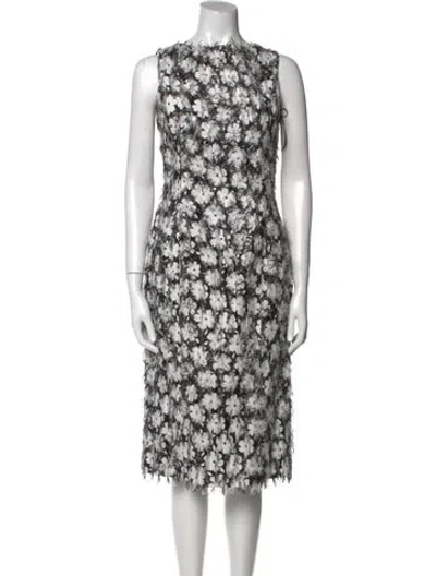 Pre-owned Michael Kors Floral Print Midi Length Dress In White