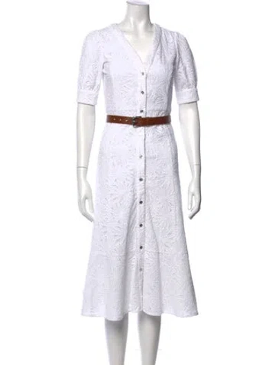 Pre-owned Michael Kors Floral Print Midi Length Dress In White