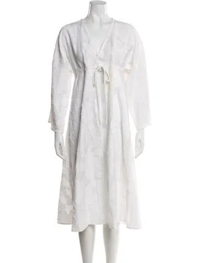 Pre-owned Michael Kors Floral Print Midi Length Dress In White