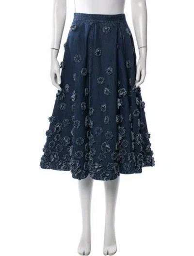 Pre-owned Michael Kors Floral Print Midi Length Skirt In Blue