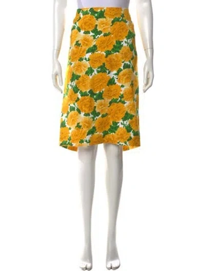 Pre-owned Michael Kors Floral Print Midi Length Skirt In Yellow