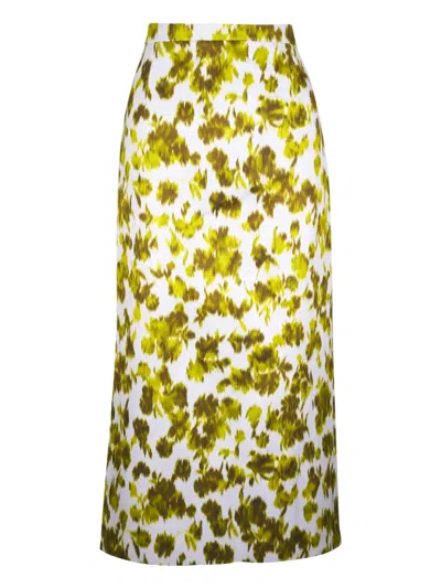 Michael Kors Floral-print Skirt In Mossop Wh