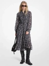 Michael Kors Floral Print Smocked Georgette Shirtdress In Gray