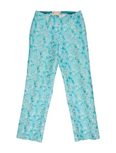 Pre-owned Michael Kors Floral Print Straight Leg Pants In Blue