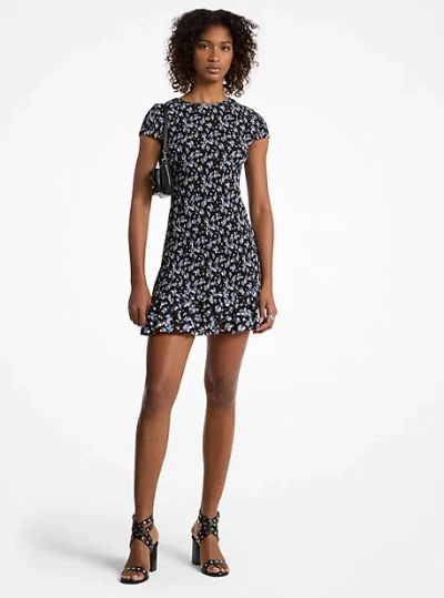 Michael Kors Floral Print Stretch Matte Jersey Dress In Blue