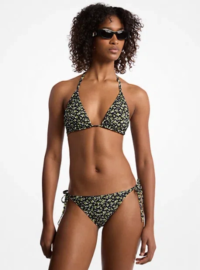 Michael Kors Floral Print Stretch Nylon Bikini Top In Green