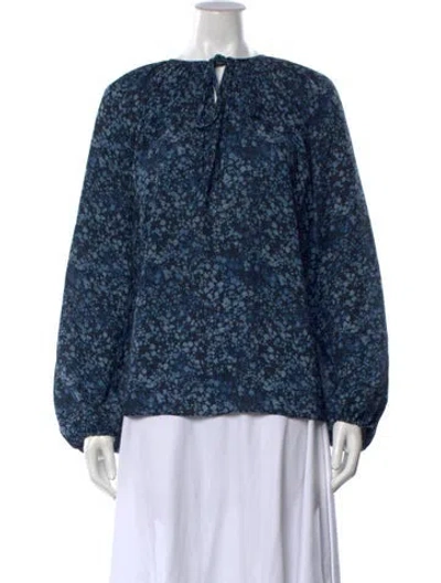Pre-owned Michael Kors Floral Print Tie Neck Blouse In Blue