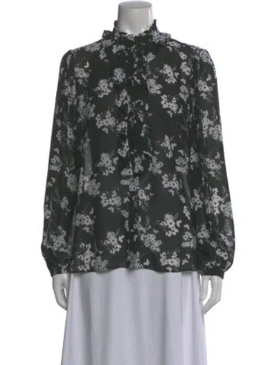 Pre-owned Michael Kors Floral Print Tie Neck Blouse In Gray